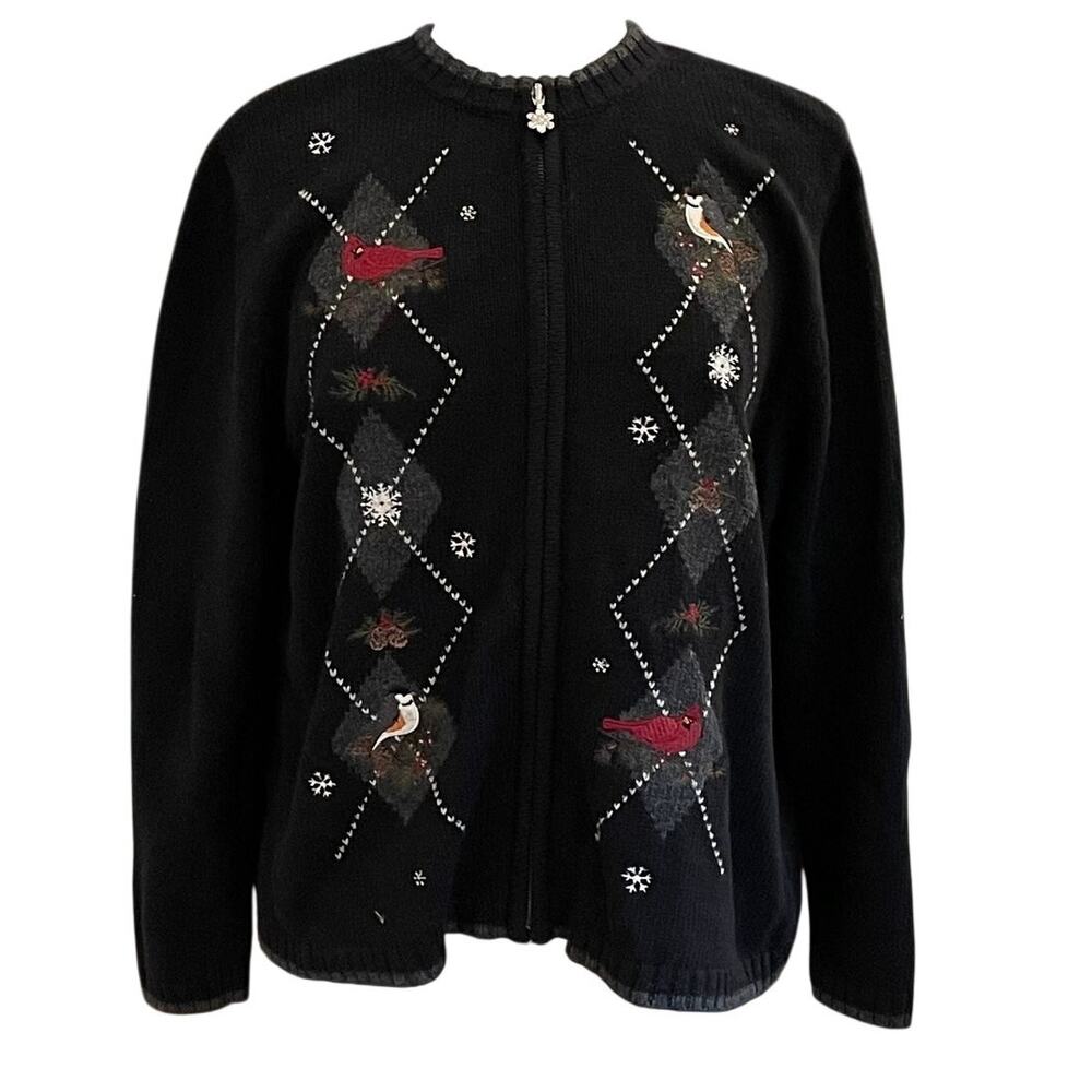 Croft & Barrow Ramie, Silk Blend Argyle Embroidered Zip Sweater, Cardinals, XL P
